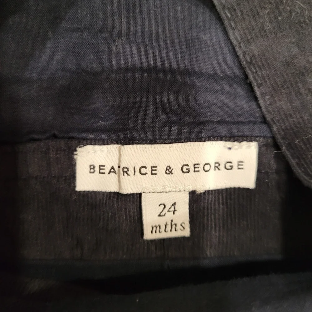 Beatrice & George Navy Blue Corduroy Overalls Crest Patch 24 Months B08-0033